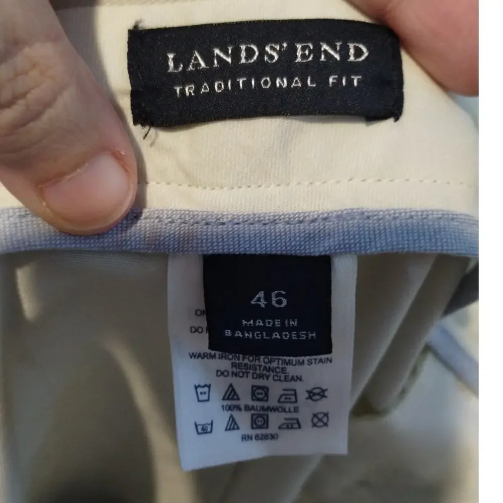 Lands' End Set of 2 Men Sz 46 Waist Tan Beige Khaki Chino Traditional Fit Shorts
